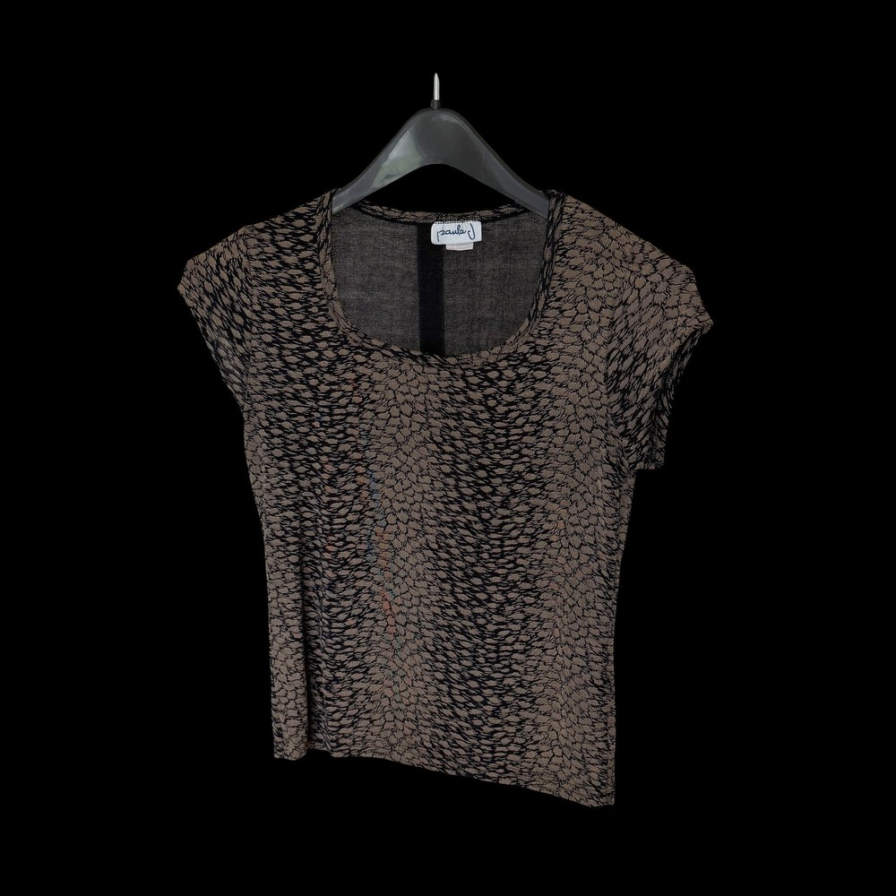 80's Womens Brown Black Animal Print Cap Sleeve Scoop Neck‎ Top Medium